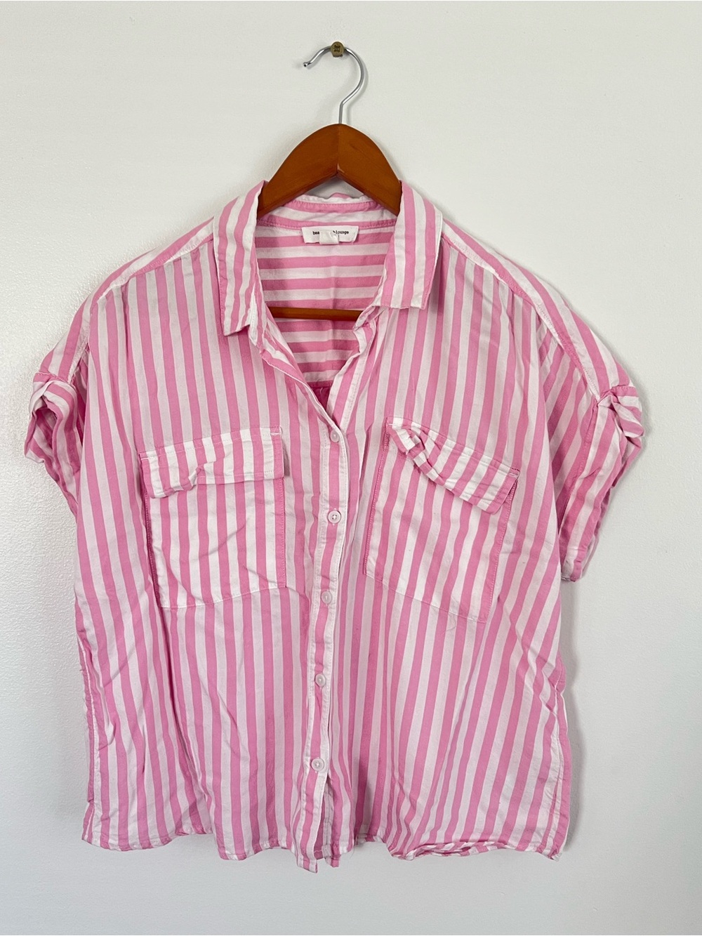 Beachlunchlounge Pink and White Striped Boxy Cropped Shirt